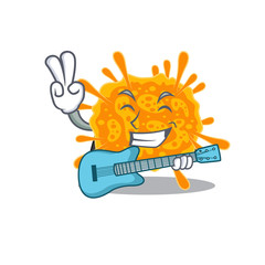 Fototapeta na wymiar Talented musician of nobecovirus cartoon design playing a guitar
