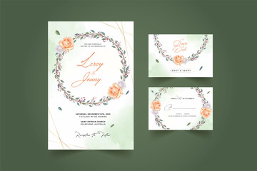 Wedding card template with beautiful watercolor floral wreath Premium Vector
