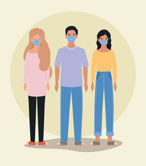 Man and women with masks vector design