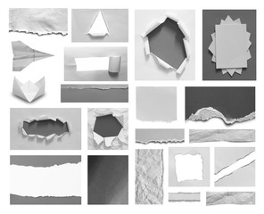 Collection of ripped paper isolated on white background with copy space for text