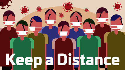anti virus /group of people/ virus icons around person/keep a distance/Coronavirus covid-19 outbreak prevention