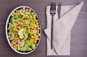 Salad raw vegetables with chickpeas