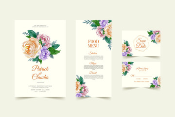 Fototapeta na wymiar Wedding card template with beautiful watercolor floral wreath Premium Vector 