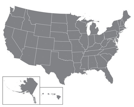Blank map USA.  United States of America. States of USA map. High detailed gray vector map of USA  white background for your web site design, logo, app, UI. Stock vector. EPS10. 