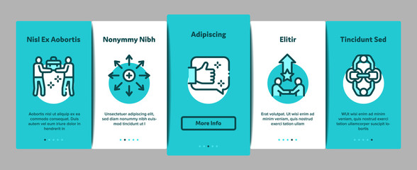 Collaboration Work Onboarding Mobile App Page Screen Vector. Human And Brain Collaboration, Worker Research And Handshake, Cooperation And Organization Color Contour Illustrations