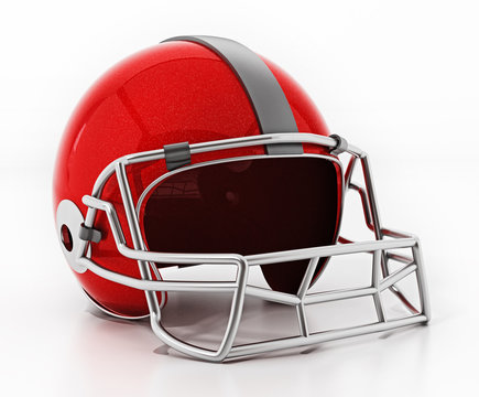 Red Football Helmet Isolated On White Background. 3D Illustration