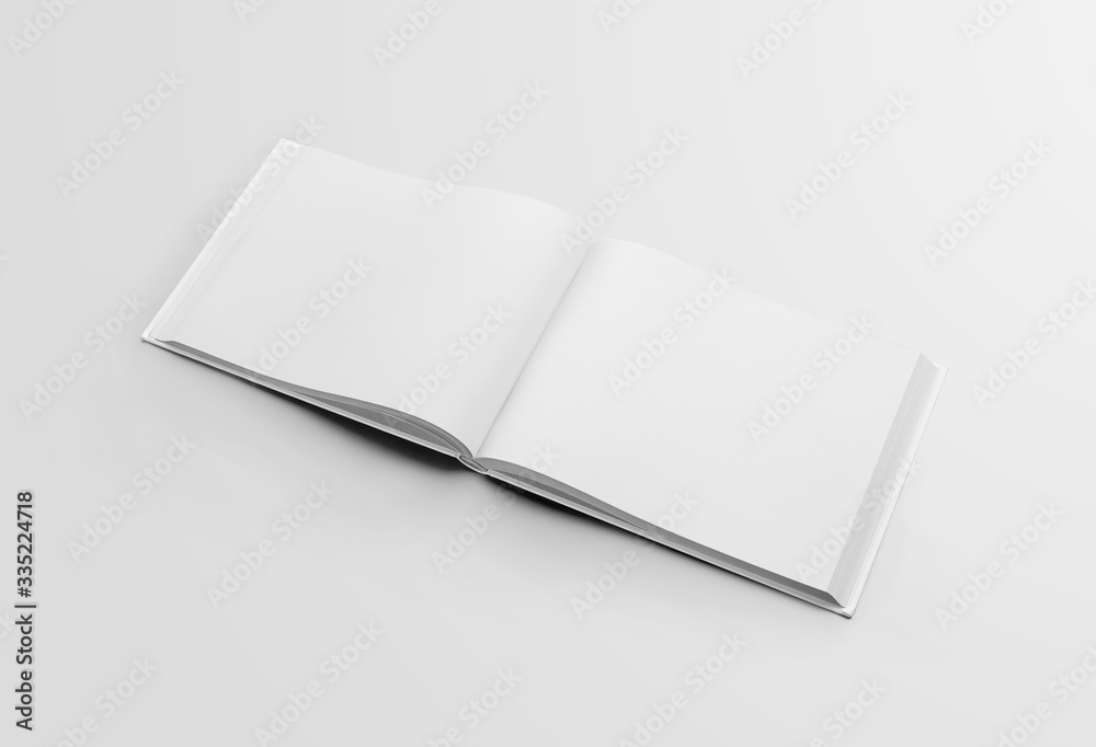 Aufkleber mockup blank open book in the middle, with realistic shadows, a standard object for reading, for pre