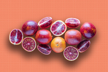 Sicilian red oranges on wooden background