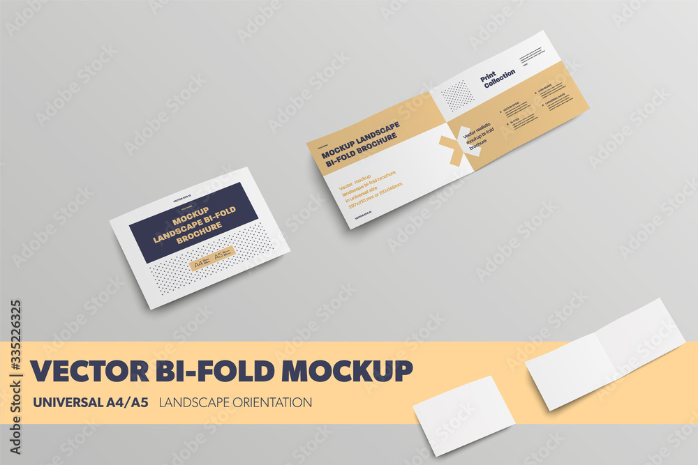 Poster Template of open and closed vector bifold, with realistic shadows, standard size, isolated on background.