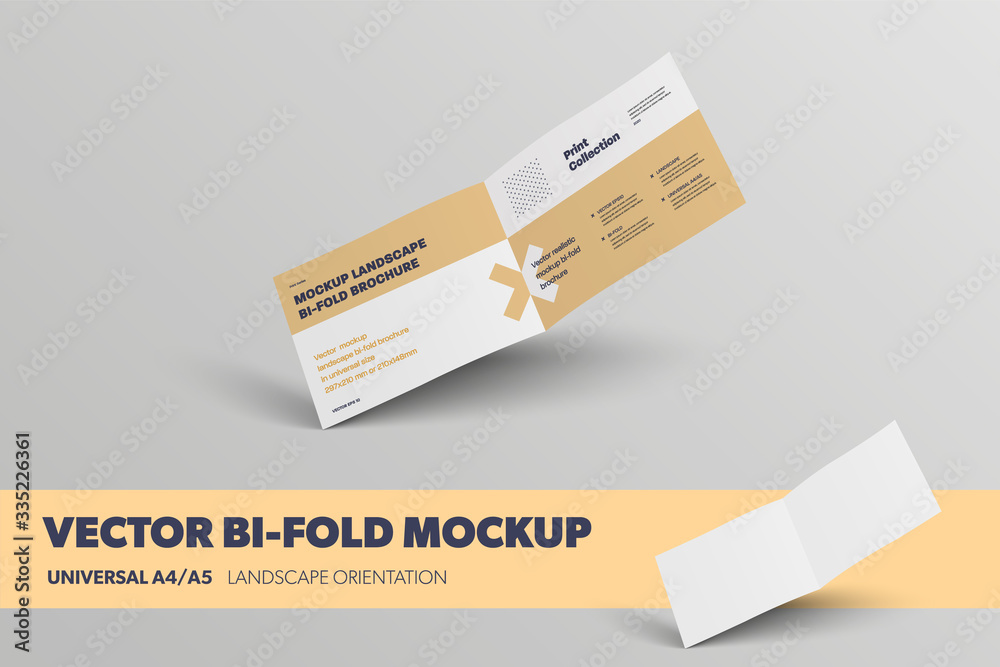 Poster mockup of vector unfolded landscape bifold, inside, isolated on background. abstract brochure busine
