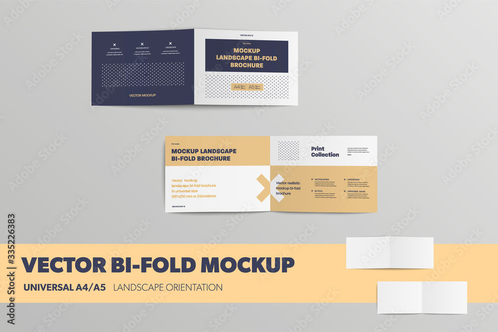 Poster mockup of open bifolds, front and back, universal booklets a4, a5, isolated on the background.