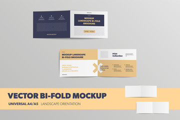 Mockup of open Bifolds, front and back, universal booklets A4, A5, isolated on the background.