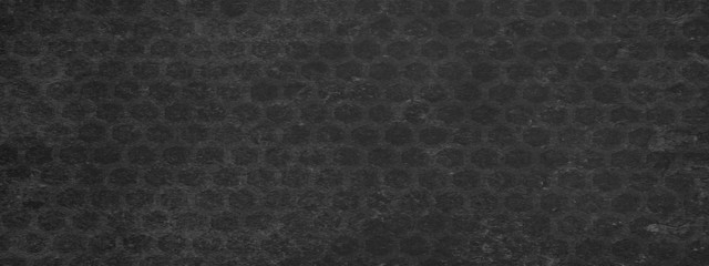 Black anthracite vintage retro geometric motif cement concrete tiles texture background banner panorama with hexagon print