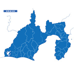静岡県地図 シンプル青 市区町村