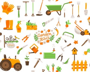 Big gardening collection icons set and design elements. Garden tools and decor collection, isolated pattern on a white background. Vector illustration.