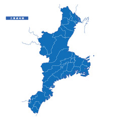 三重県地図 シンプル青 市区町村