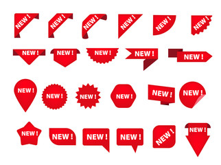 Set of various tags with New inscription. Product, label, information. Can be used for topics like background, collection, shopping