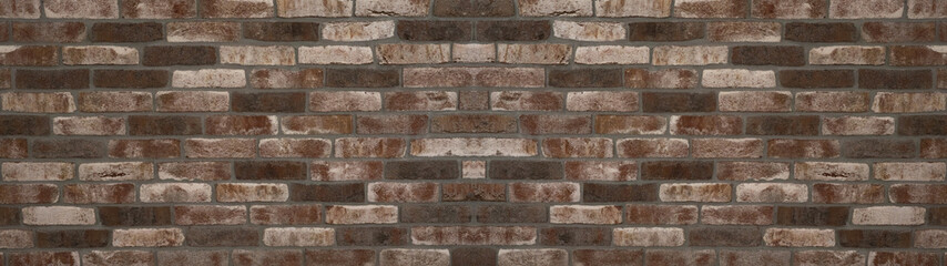 Brown beige damaged rustic brick wall texture banner panorama