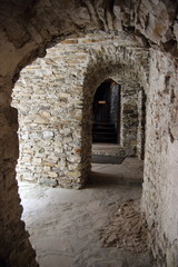 Fototapeta premium The interior of the rock castle on the lake