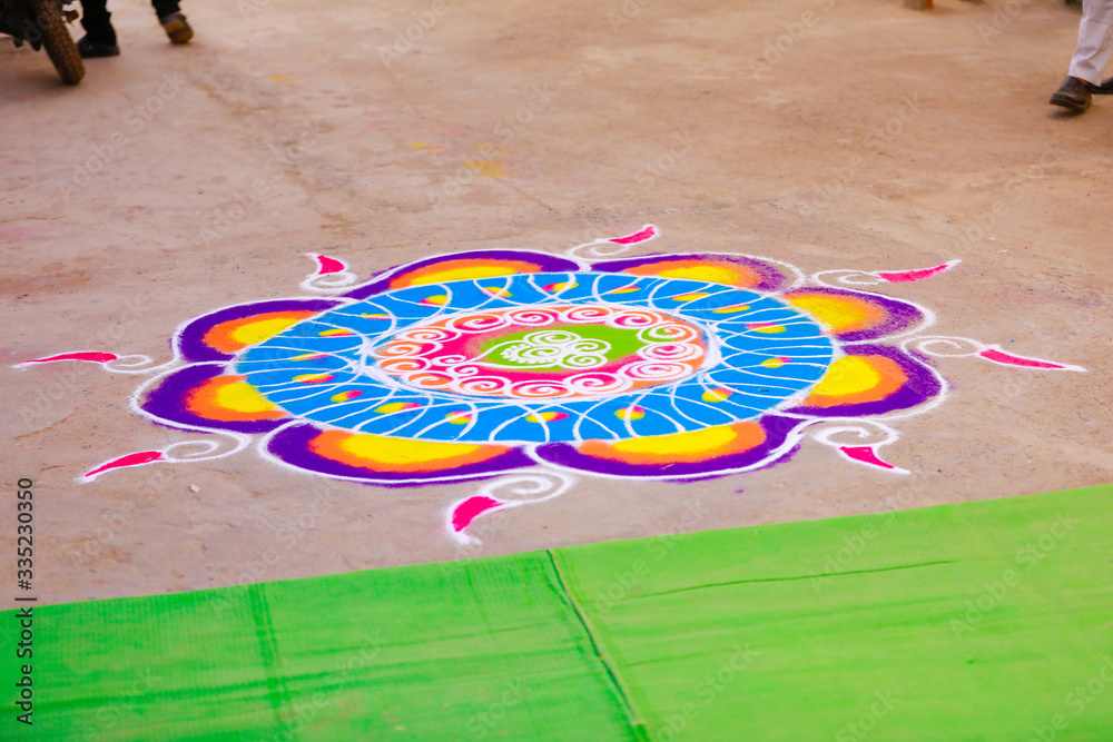 Poster Traditional indian wedding ceremony in Hinduism : Rangoli design for welcome - Posters