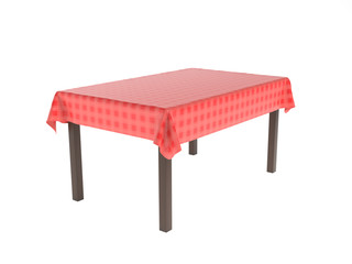 Table with red tablecloth. 3d rendering illustration