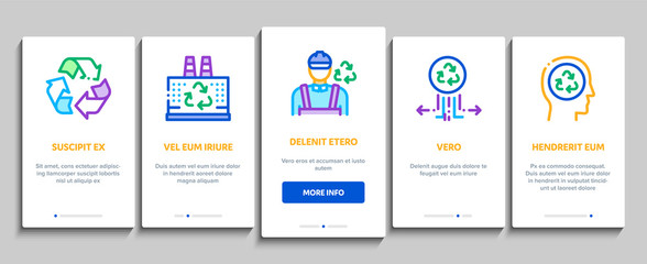 Recycle Factory Ecology Industry Onboarding Mobile App Page Screen Vector. Garbage Truck And Plant, Recycling Rubbish And Trash, Recycle Factory Collection Color Contour Illustrations