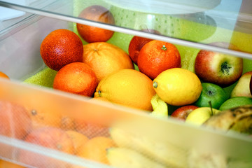 Fruits in the fridge drawer.