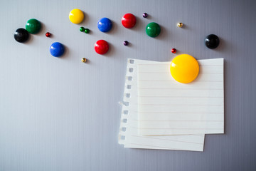 Empty paper sheet on refrigerator door with magnetic clip paper note for add text message.
