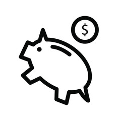Piggy Coin Icon , Template Logo Design Vector Illustration , Save Money Simple Outline Solid Background White
