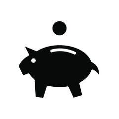 Piggy Coin Icon , Template Logo Design Vector Illustration , Save Money Simple Outline Solid Background White
