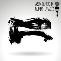 Black brush stroke and texture. Grunge vector abstract hand - painted element. Underline and border design.
