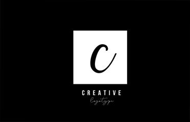 simple C black and white square alphabet letter logo icon design for company and business