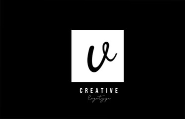 simple V black and white square alphabet letter logo icon design for company and business