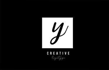 simple Y black and white square alphabet letter logo icon design for company and business