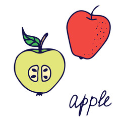 Hand drawn vector isolated food icon. Color fill illustration of fruit. Apple icon. 
