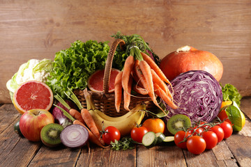 fruit and vegetable in wicker basket