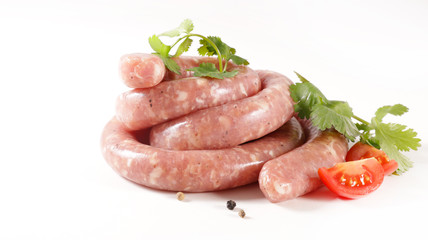 raw sausage isolated on white background