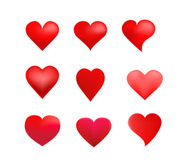 Set of red hearts. Love, feeling, affection. Can be used for topics like background, collection, Valentines day