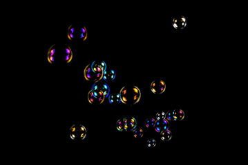 Soap bubbles isolated on a black background