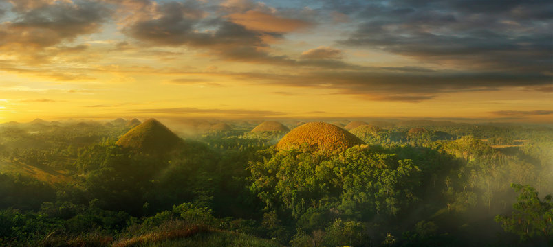sunset on the chocolate hills  in Bohol island -Philippines 