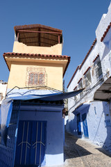 Old blue painted street in city of  Chefchaouen,Morocco.