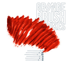 Red brush stroke and texture. Grunge vector abstract hand - painted element. Underline and border design.