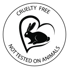 Cruelty free icon. Not tested on animals, symbol. Cruelty free concept logo design with rabbit symbol. Can be used as a sticker, logo, stamp, icon. Vector illustration in black color in glyph style