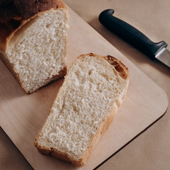 piece of bread on a cutting board