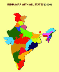 India new map 2020. new division in India. all new States in India with 3D view