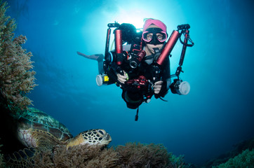 subacqueo modella tartaruga