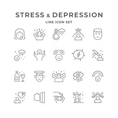Set line icons of stress and depression - obrazy, fototapety, plakaty