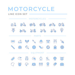 Set of motorcycle related color line icons © motorama