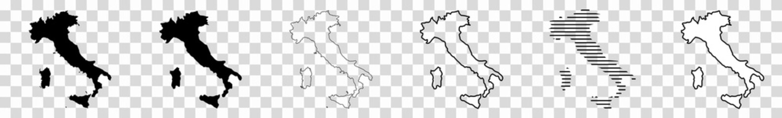 Italy Map Black | Italian Border | State Country | Transparent Isolated | Variations