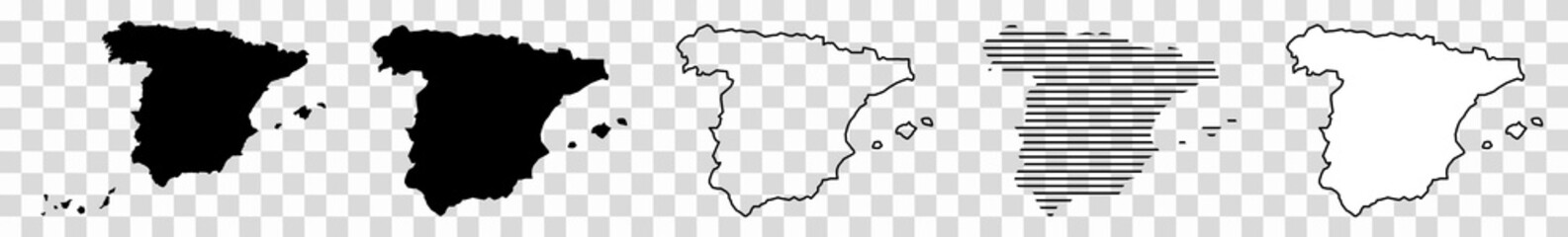 Spain Map Black | Spanish Border | State Country | Transparent Isolated | Variations - obrazy, fototapety, plakaty